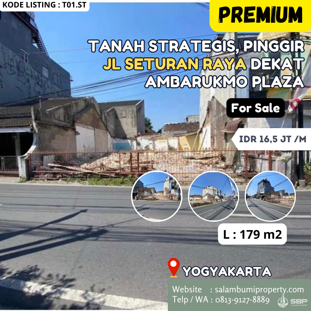 Tanah Strategis 179m2 Pinggir Jl Raya Seturan Dekat Ambarukmo Plaza,UPN-7