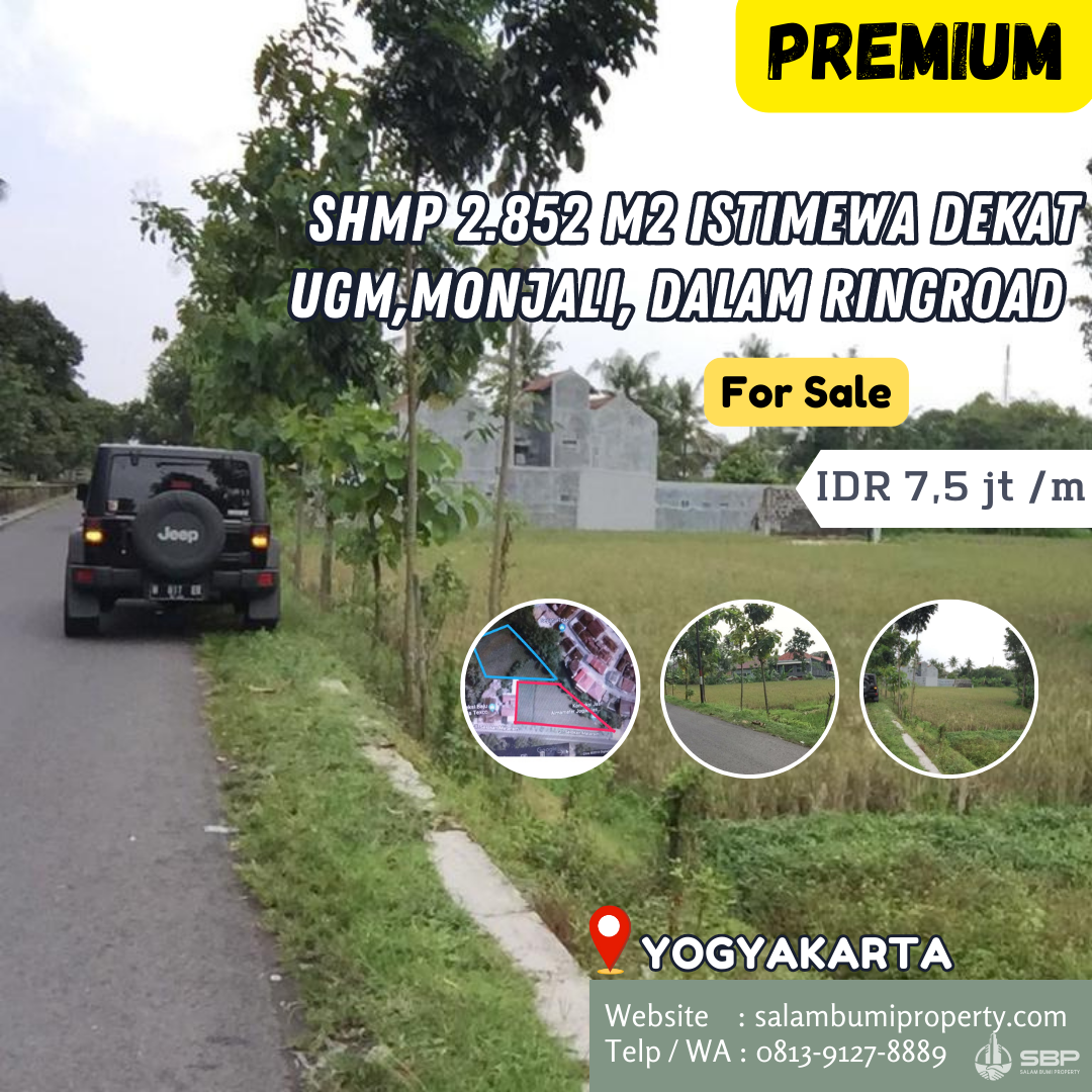 Tanah SHM Pekarangan 2.852m2 dalam ringroad dekat UGM-1